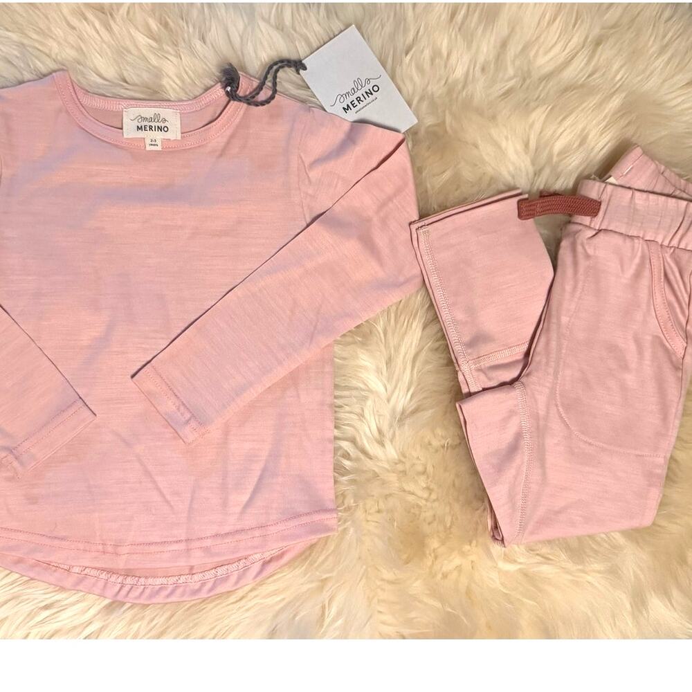 Smalls Merino Kids Base Layer Signature Set  – Pink Peach‎ Blossom – 2-3y